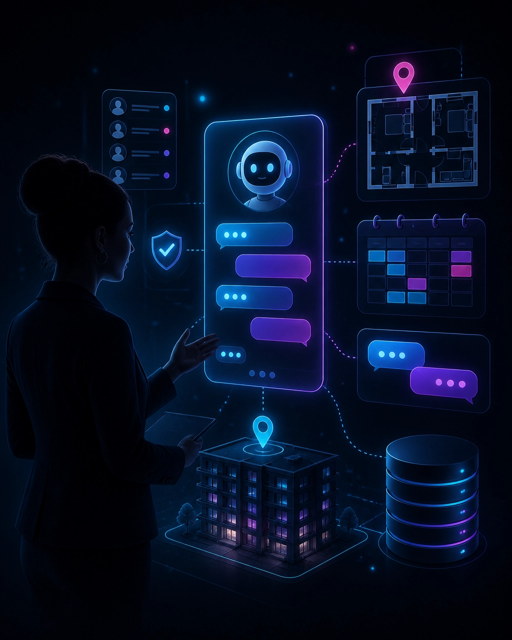 AI agent connecting a leasing professional with property inquiries, calendars, and apartment data