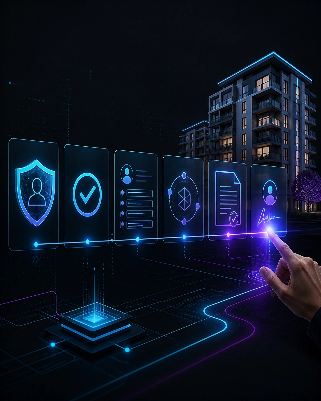 Secure application and lease workflow with compliance controls, identity verification, and human approval