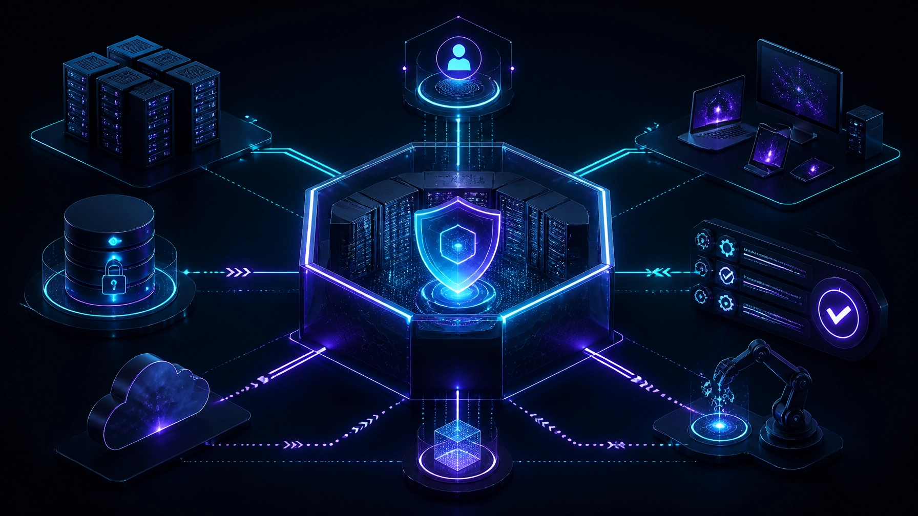Secure enclave with MFA, encrypted data, protected endpoints, and automated compliance workflows