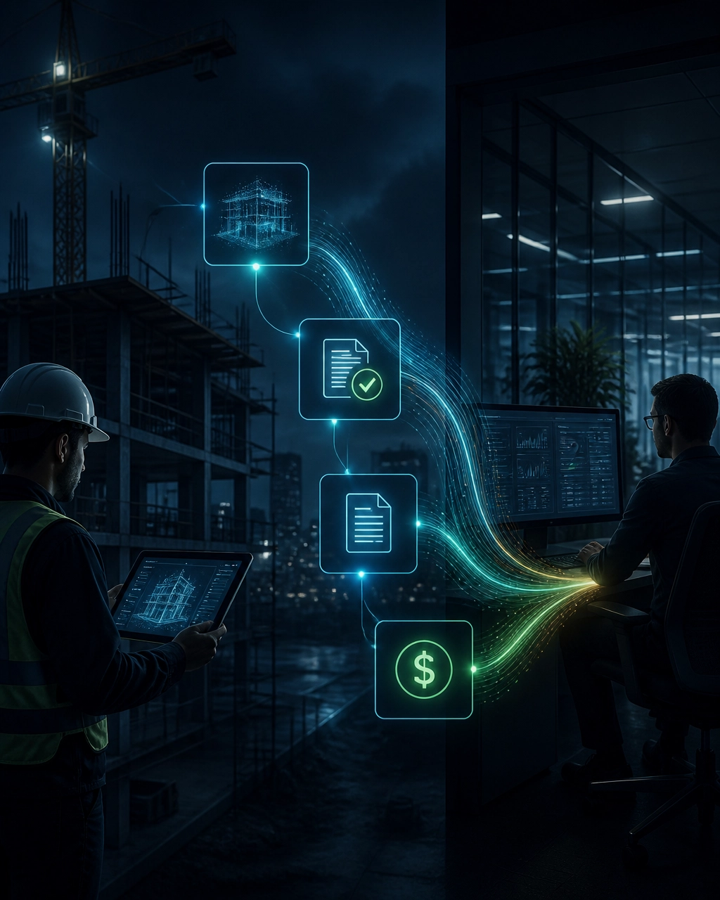 Construction finance data flowing from the field into an accounting system